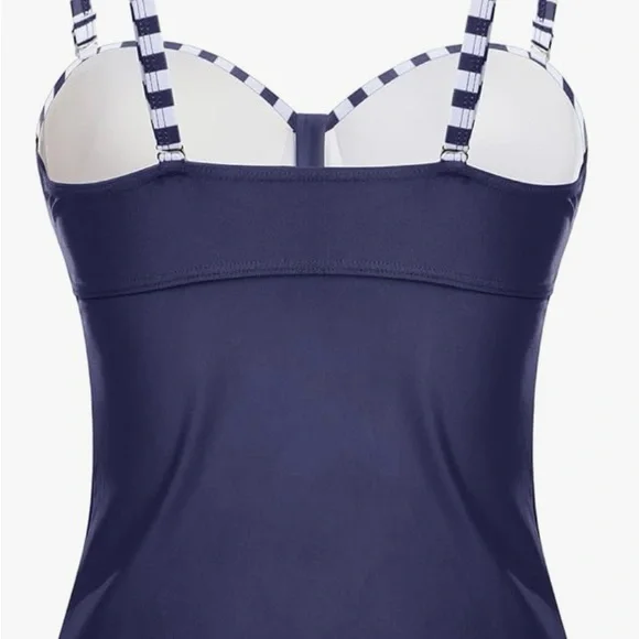 #356 Navy Blue 2 Piece Classy Striped Women's Swimsuit - Picture 5 of 10